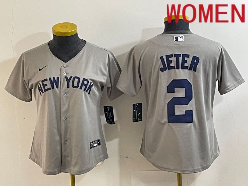Women New York Yankees #2 Jeter Grey Nike Game 2024 MLB Jersey style 8->women mlb jersey->Women Jersey